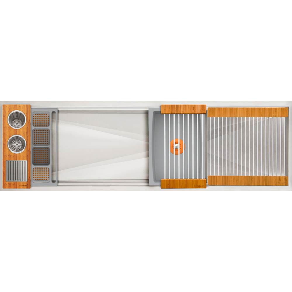 The Galley - Ideal WashStationE 4S + 18'' DryDock Drain Side, Four Tool Wash Kit, One DryDock Tool in Natural Golden Bamboo / Exclusive Gray Resin+ - Natural Golden Bamboo