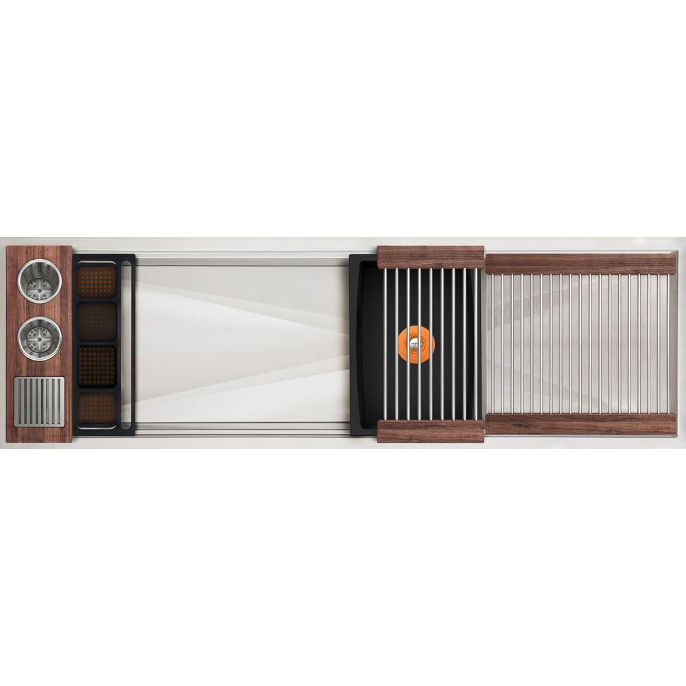 The Galley - Ideal WashStationE 4S + 18'' DryDock Drain Side, Four Tool Wash Kit, One DryDock Tool in American Black Walnut / Graphite Resin+ - American Black Walnut