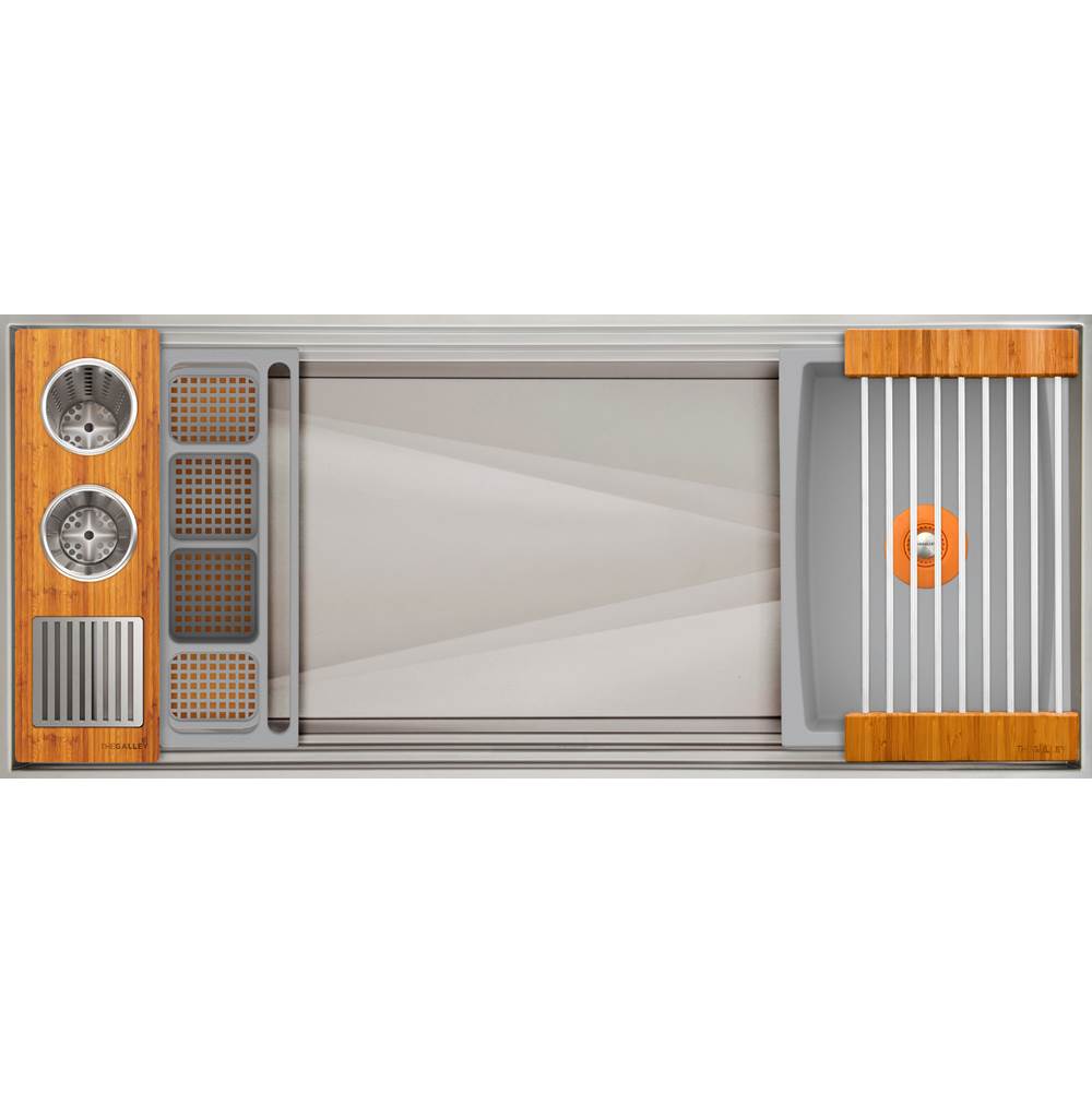 The Galley - Ideal ThinTopE WashStationE 4S with Four Tool Wash Kit in Natural Golden Bamboo / Exclusive Gray Resin+ - Natural Golden Bamboo