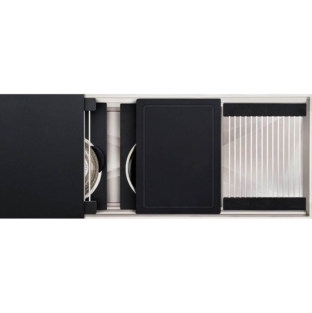 The Galley - Ideal ThinTopE Workstation 3S + 12'' DryDock Drain Side, Five Tool Culinary Kit, One DryDock Tool in Graphite Wood Composite - Graphite Wood Composite