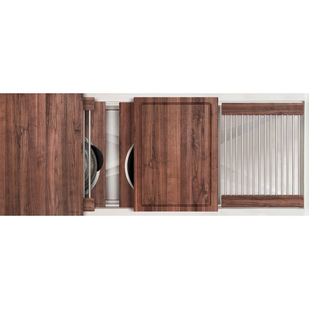 The Galley - Ideal Workstation 3S + 12'' DryDock Drain Side, Five Tool Culinary Kit, One DryDock Tool in American Black Walnut - American Black Walnut