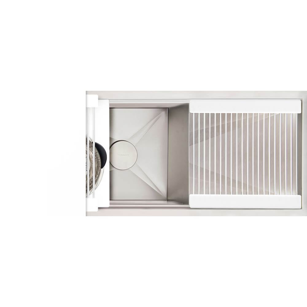 The Galley - Ideal Workstation 30S + 18'' DryDock Drain Side, Five Tool Culinary Kit, One DryDock Tool in Designer White Resin - Designer White Resin