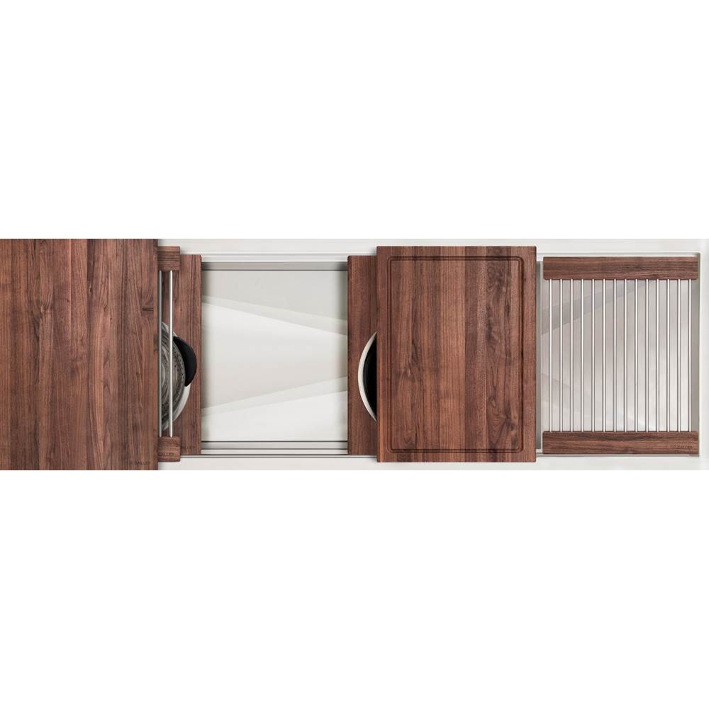 The Galley - Ideal Workstation 4S + 12'' DryDock Drain Side, Five Tool Culinary Kit, One DryDock Tool in American Black Walnut - American Black Walnut