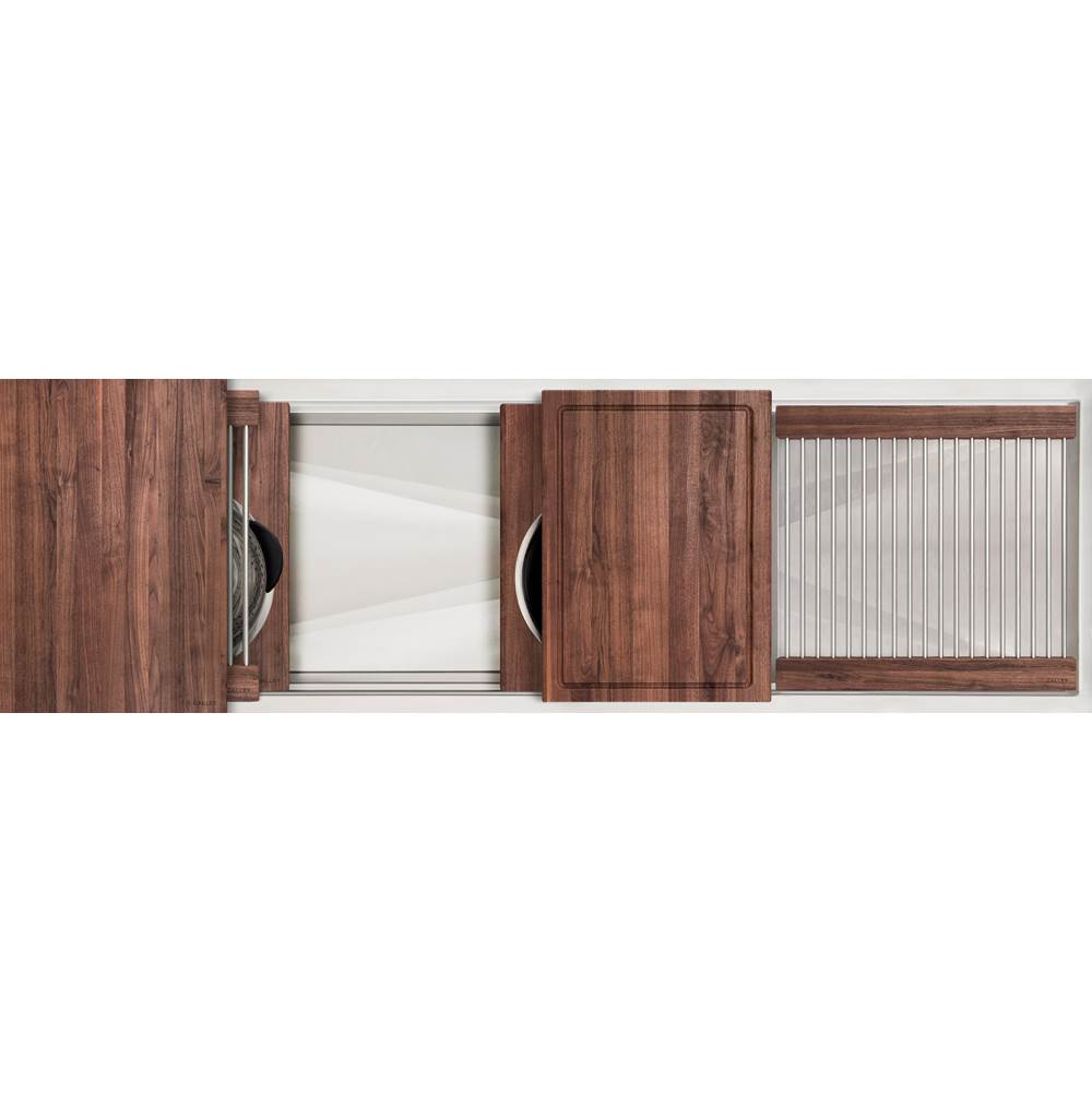 The Galley - Ideal Workstation 4S + 18'' DryDock Drain Side, Five Tool Culinary Kit, One DryDock Tool in American Black Walnut - American Black Walnut