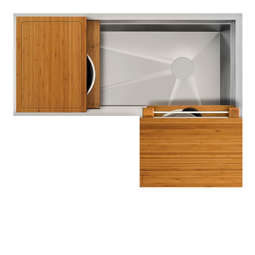 The Galley - Ideal Corner Workstation 4X3C with Five Tool Culinary Kit in Natural Golden Bamboo - Natural Golden Bamboo