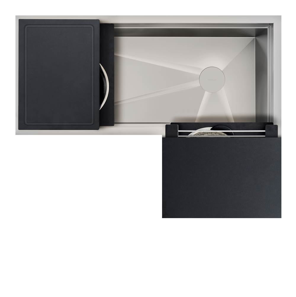 The Galley - Ideal Corner Workstation 4X3C with Five Tool Culinary Kit in Graphite Wood Composite - Graphite Wood Composite