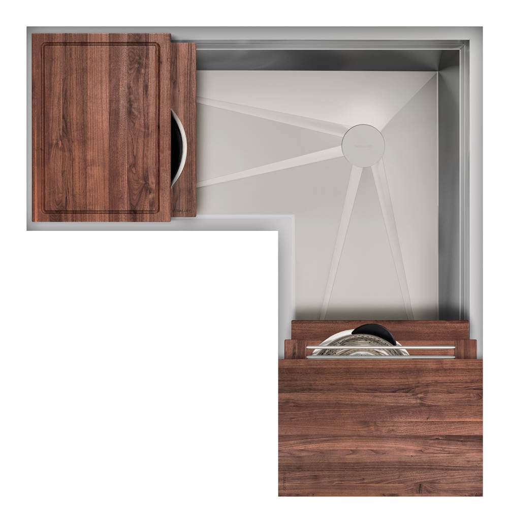 The Galley - Ideal Corner Workstation 4X4C with Five Tool Culinary Kit in American Black Walnut - American Black Walnut