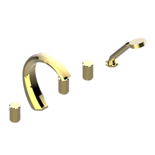 THG - Roman Tub Set With 2 x 3/4'' Valves And Rim Mounted Ceramic Mixer With Progressive Cartridge And Handshower - Gold Color PVD