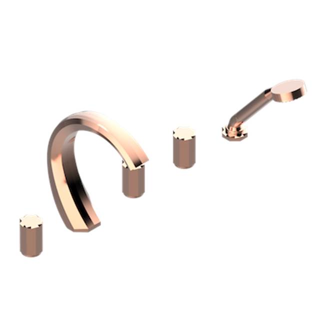 THG - Roman Tub Set With 2 x 3/4'' Valves And Rim Mounted Ceramic Mixer With Progressive Cartridge And Handshower - Blush PVD