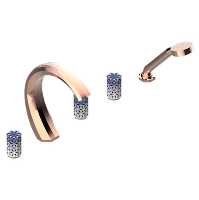 THG - Roman Tub Set With 2 x 3/4'' Valves And Rim Mounted Ceramic Mixer With Progressive Cartridge And Handshower - Blush PVD
