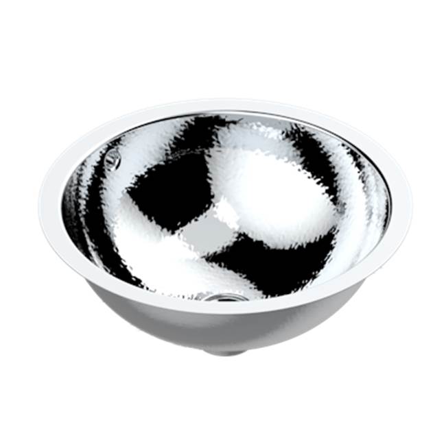 THG - Round Basin 15 1/4'' With Overflow And Flat Edge, To Fix Under, Hammered Metal Finishing - Matt Chrome American Satin