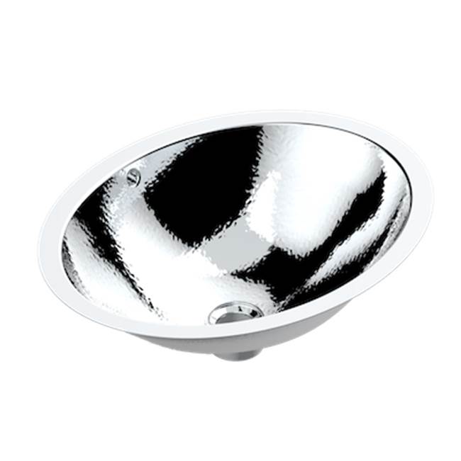 THG - Oval Basin, 19 1/2'' x 15 3/8'', With Overflow And Flat Edge, To Fix Under, Hammered Metal Finishing - Matt Chrome American Satin