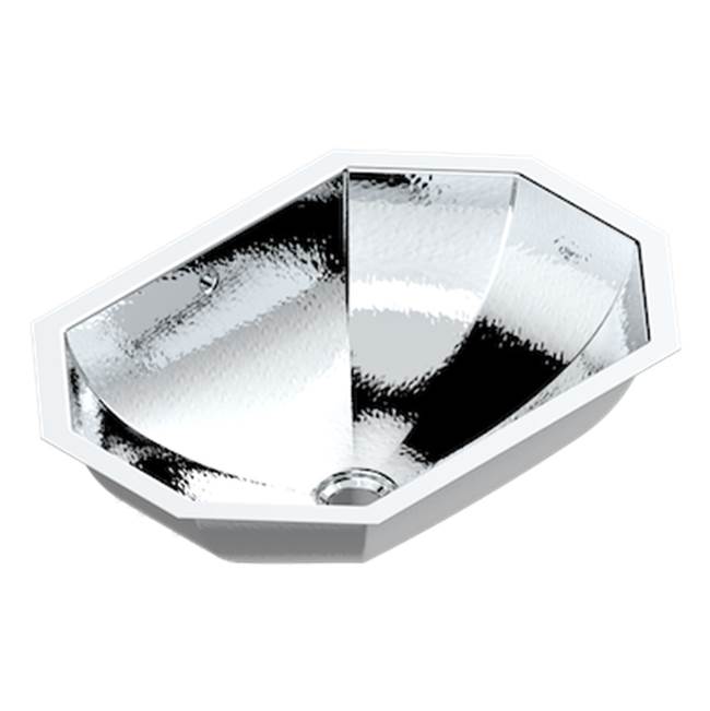 THG - Rectangular Basin 21 1/8'' x 15'' With Overflow And Flat Edge, To Fix Under, Hammered Metal Finishing - Matt Chrome American Satin