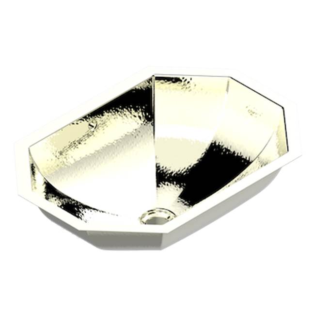 THG - Rectangular Basin 21 1/8'' x 15'' With Overflow And Flat Edge, To Fix Under, Hammered Metal Finishing - Nickel Polished