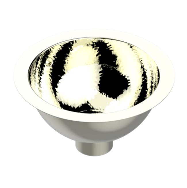 THG - Round Hand Basin, 10 3/8'' With Overflow With Flat Edge, To Fix Under, Hammered Metal Finishing - Nickel Polished