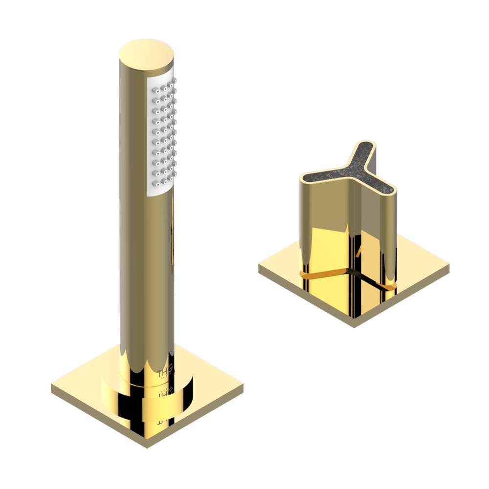 THG - Deck mounted mixer with handshower, progressive cartridge - Gold Color PVD