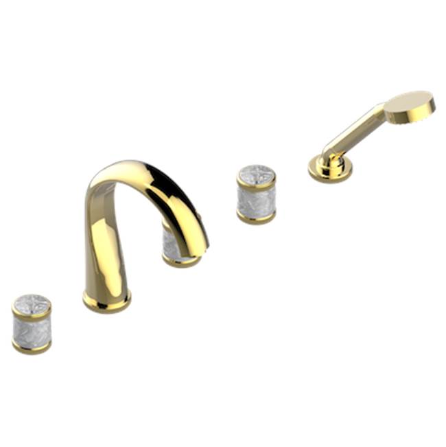 THG - Roman Tub Set With 2 x 3/4'' Valves And Rim Mounted Ceramic Mixer With Progressive Cartridge And Handshower - Gold Polished