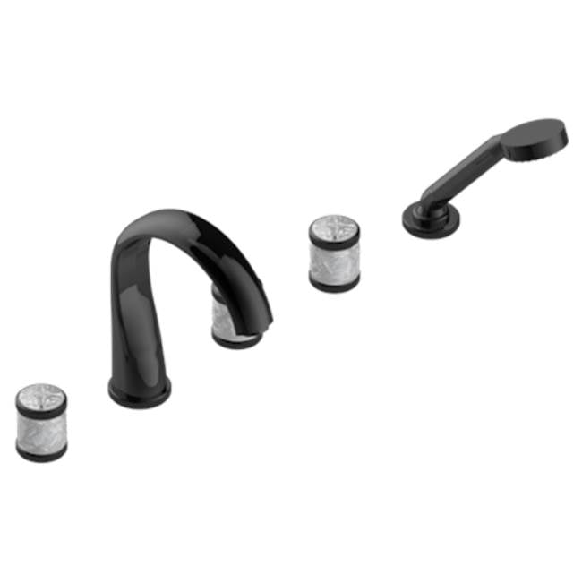 THG - Roman Tub Set With 2 x 3/4'' Valves And Rim Mounted Ceramic Mixer With Progressive Cartridge And Handshower - Brown Bronze Color PVD