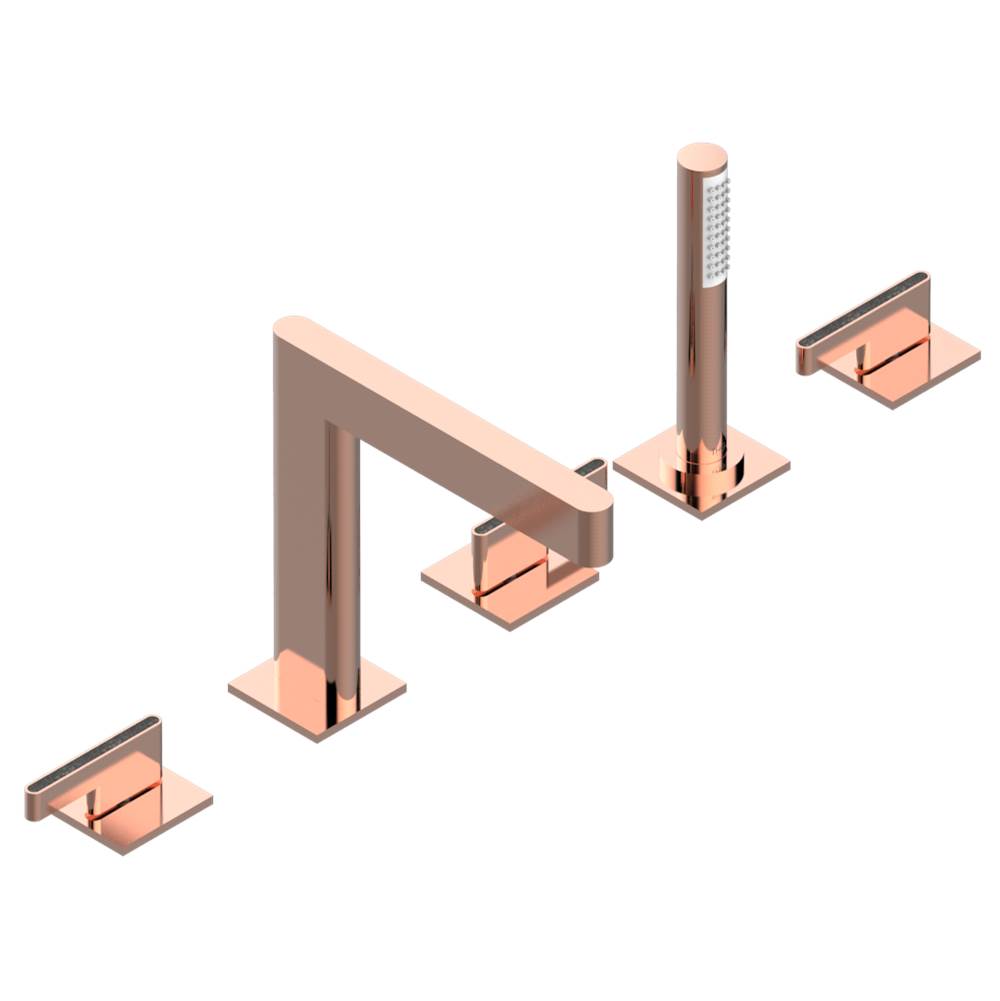 THG - Roman tub set with 2 x 3/4'' valves and rim mounted ceramic mixer with progressive cartridge and handshower - Blush PVD