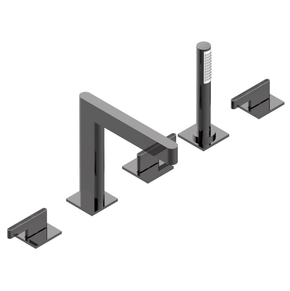 THG - Roman tub set with 2 x 3/4'' valves and rim mounted ceramic mixer with progressive cartridge and handshower - Matt Graphite PVD