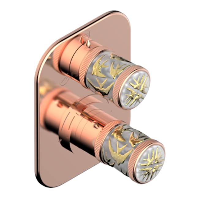 THG - Trim For Thg Thermostat With Stop Valve And 3-way Diverter, Rough Part Supplied With Fixing Box Ref.5 600ae/us - Blush PVD