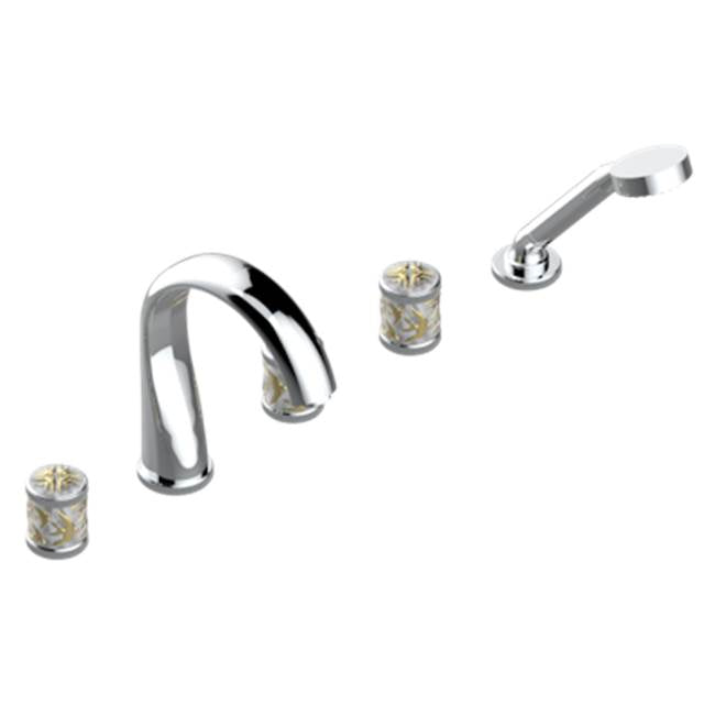 THG - Roman Tub Set With 2 x 3/4'' Valves And Rim Mounted Ceramic Mixer With Progressive Cartridge And Handshower - Matt Umber PVD