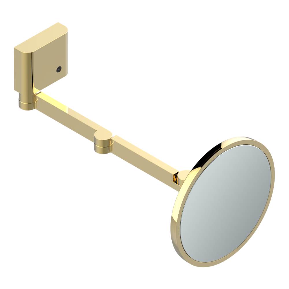 THG - Wall mounted Round Magnifying mirror (x5), double arm, Classe 1, LED illuminated with continuously adjustable light color 2700 - 5600 K - Gold Color PVD