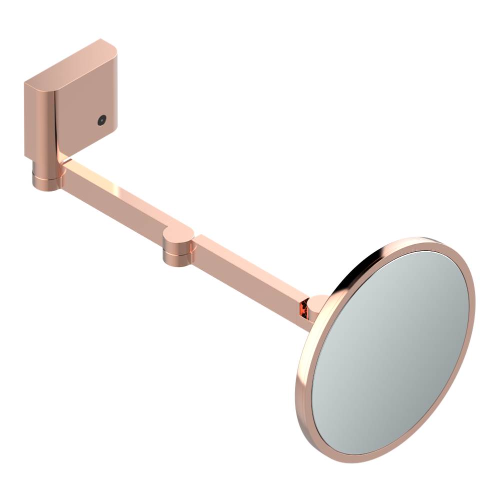 THG - Wall mounted Round Magnifying mirror (x5), double arm, Classe 1, LED illuminated with continuously adjustable light color 2700 - 5600 K - Blush PVD