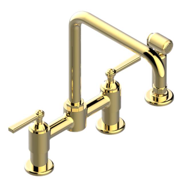 THG - Two Hole Bridge Kitchen Faucet With Side Spray - Gold Polished