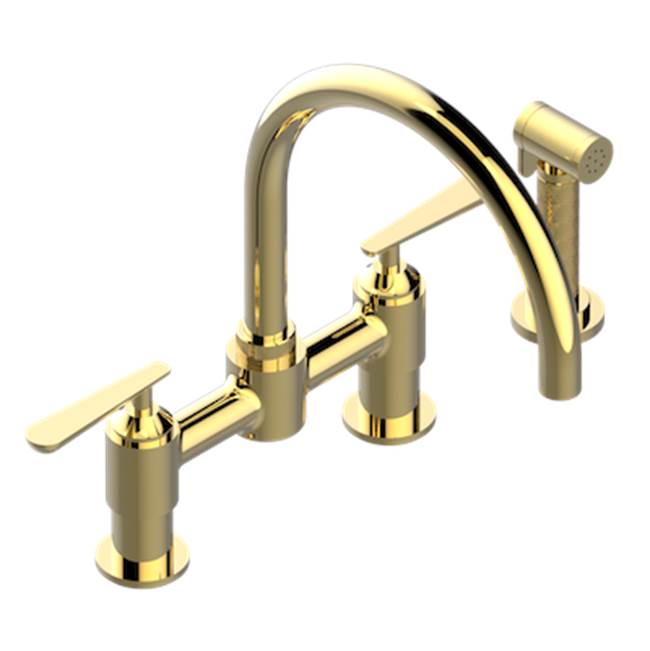 THG - Two Hole Bridge Kitchen Faucet With Side Spray - Gold Polished