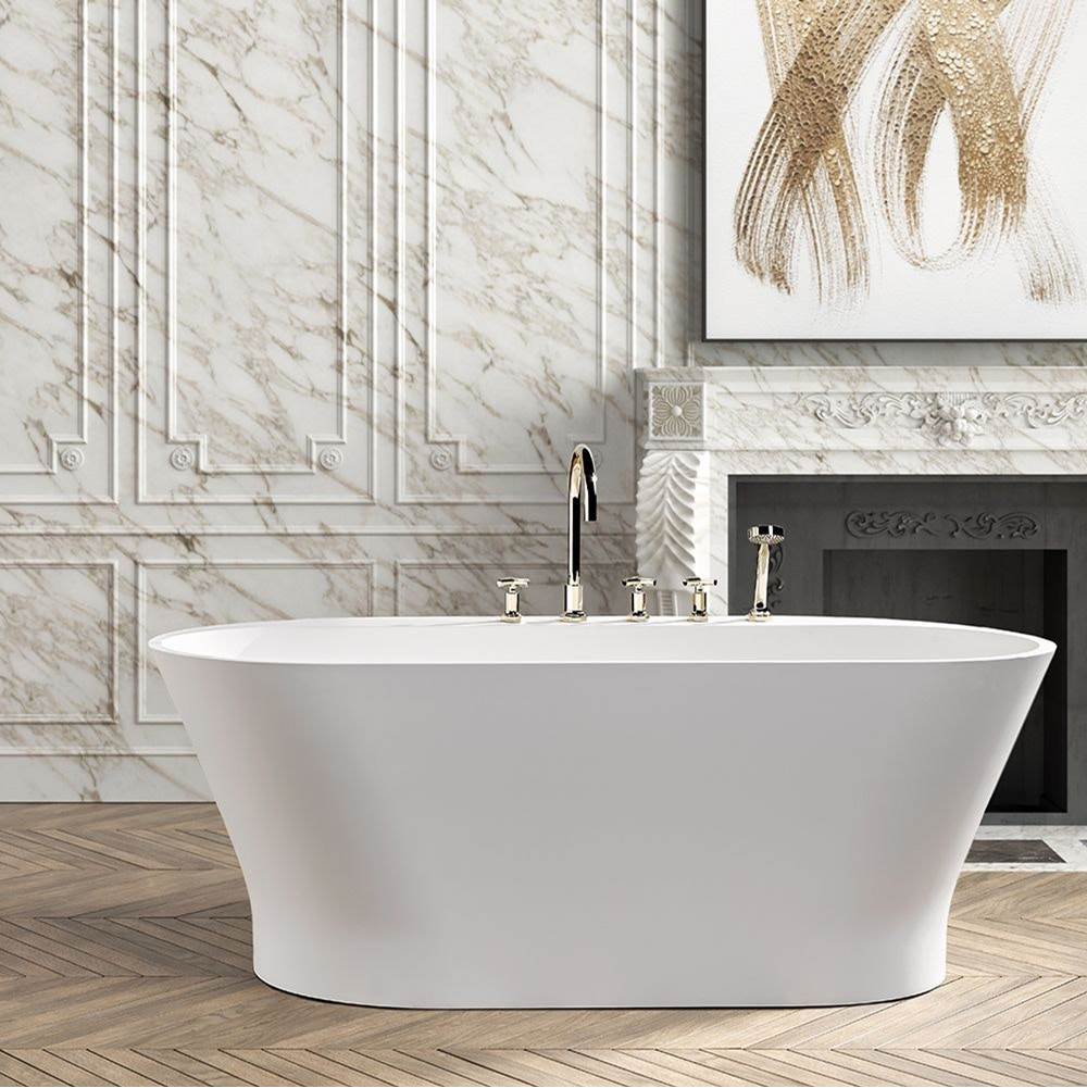 Roman tub set with 2 x 3/4'' valves and rim mounted ceramic mixer with progressive cartridge and handshower