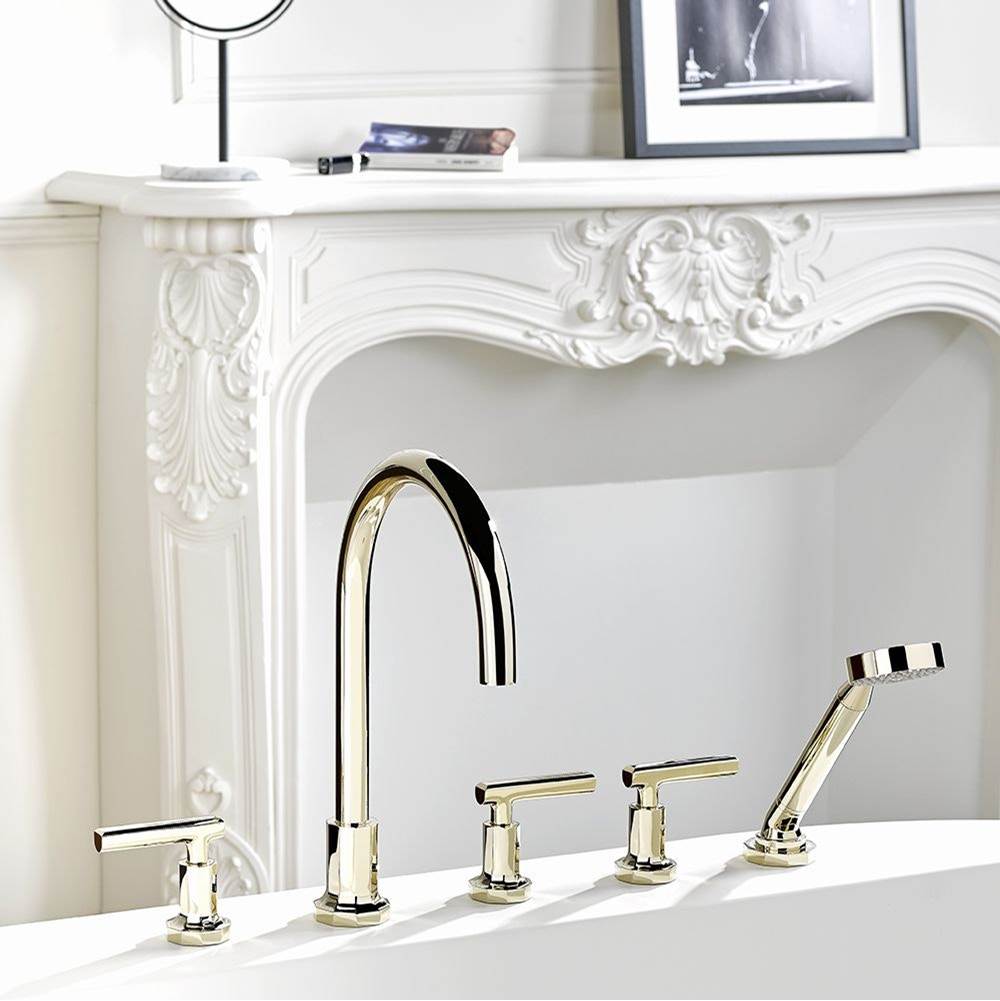 Roman tub set with 2 x 3/4'' valves and rim mounted ceramic mixer with progressive cartridge and handshower