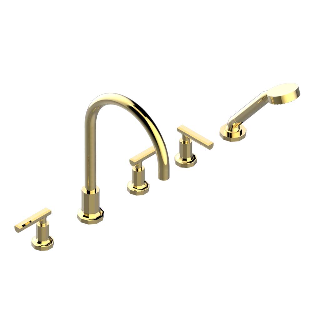 THG - Roman tub set with 2 x 3/4'' valves and rim mounted ceramic mixer with progressive cartridge and handshower - Gold Polished