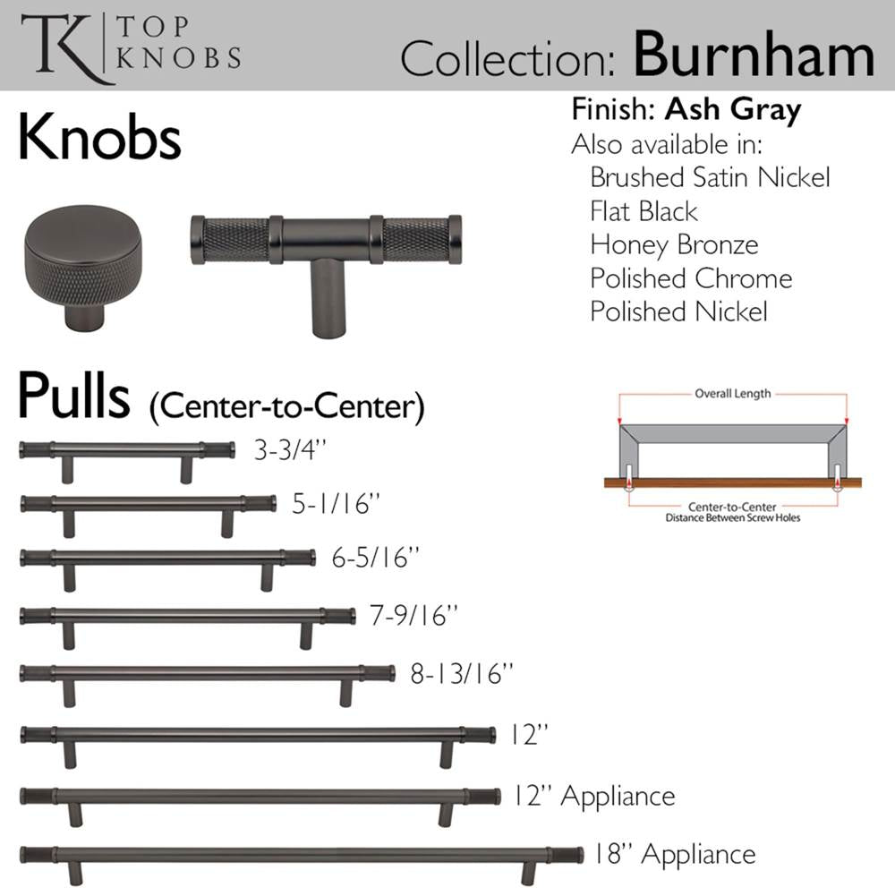 Burnham T-Knob 3 Inch Ash Gray