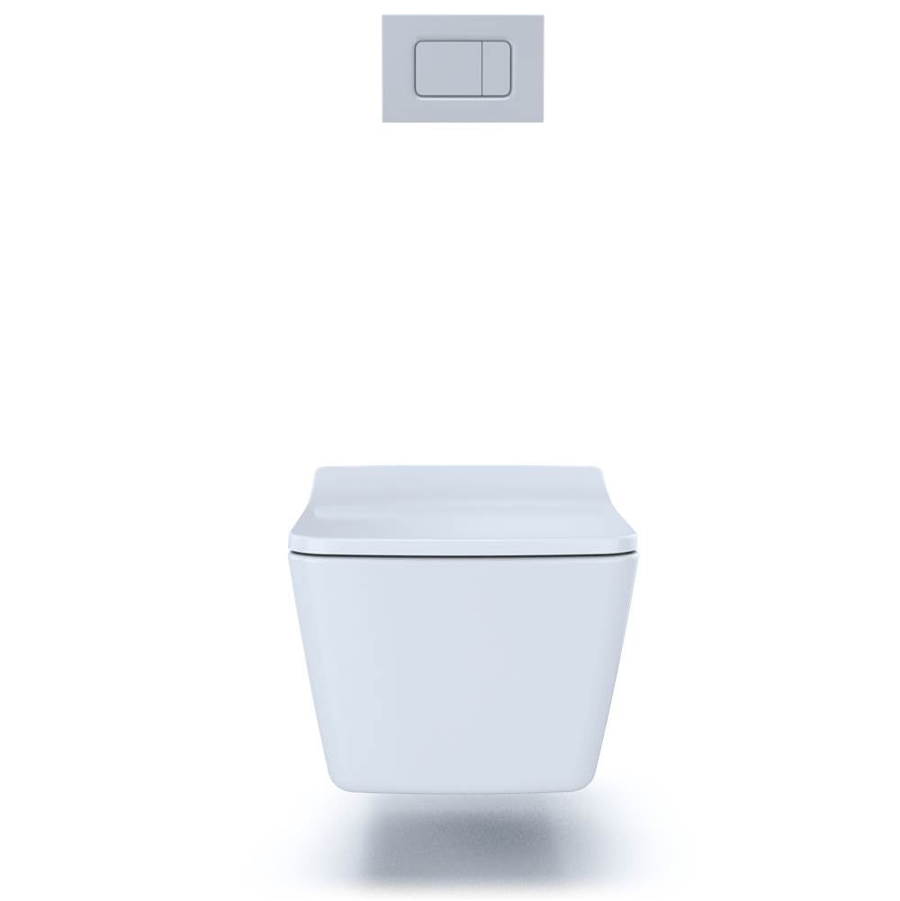 TOTO SP Wall-Hung Square-Shape Toilet and DuoFit In-Wall 1.28 and 0.9 GPF Dual-Flush Tank System with Copper Supply