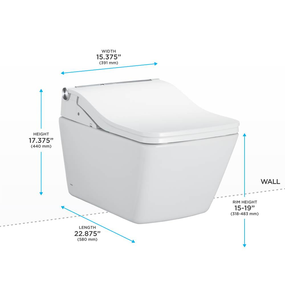 Toto Washlet+ Sp Wall-Hung Square-Shape Toilet With Sw Bidet Seat And Duofit In-Wall 1.28 And 0.9 Gpf Dual-Flush Tank System, Matte Silver