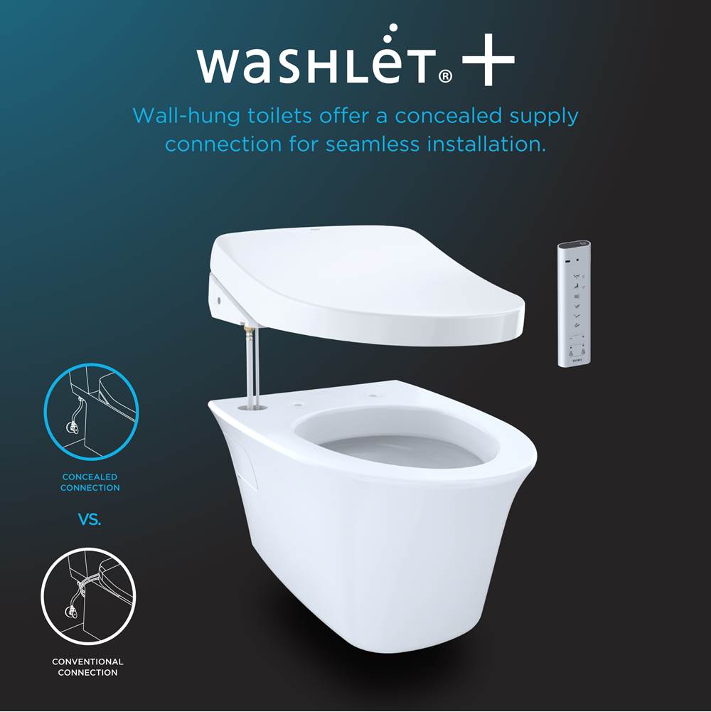 Toto Washlet+ Sp Wall-Hung Square-Shape Toilet With Sx Bidet Seat And Duofit In-Wall 1.28 And 0.9 Gpf Dual-Flush Tank System, Matter Silver