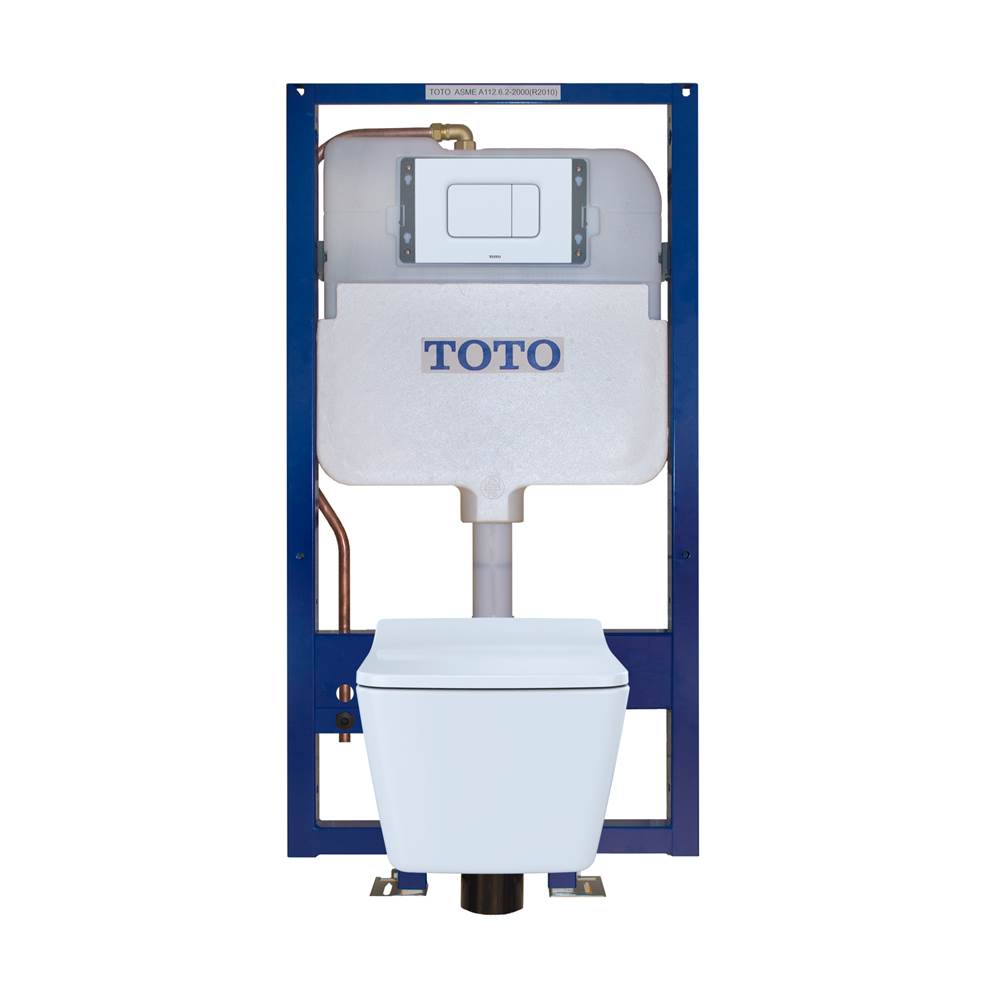 TOTO SP Wall-Hung Square-Shape Toilet and DuoFit In-Wall 1.28 and 0.9 GPF Dual-Flush Tank System with Copper Supply