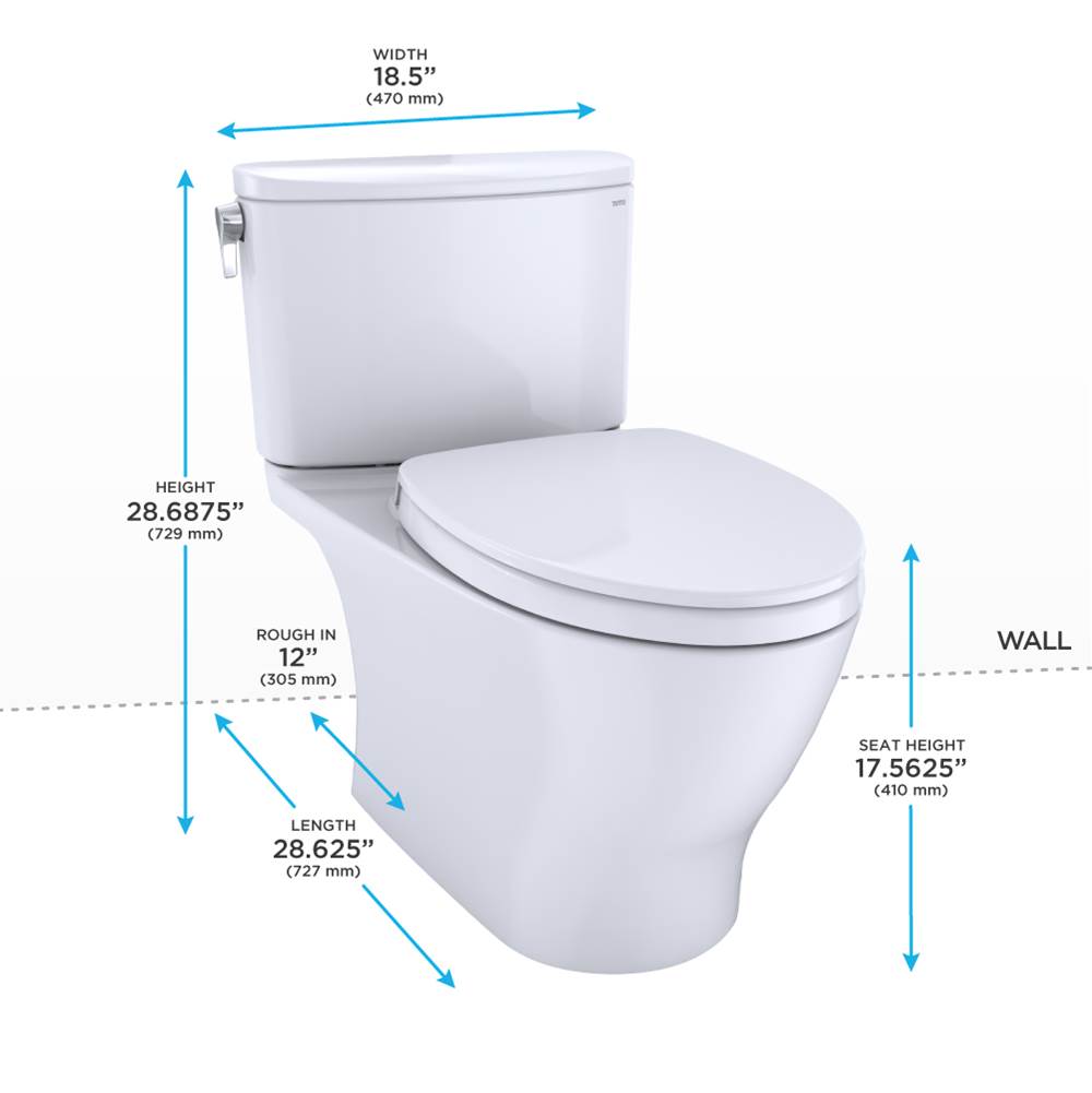 TOTO Nexus Two-Piece Elongated 1.28 GPF Universal Height Toilet with SS124 SoftClose Seat, WASHLET+ Ready, Ebony