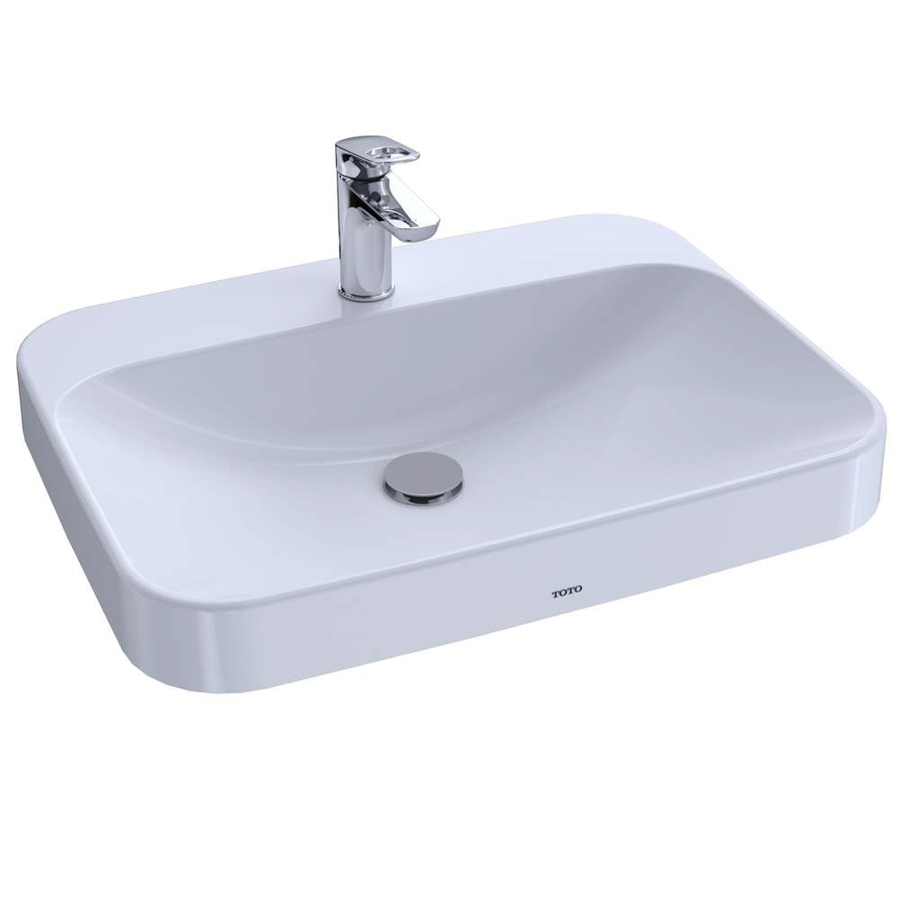 Toto ArvinaE Rectangular 23'' Vessel Bathroom Sink With Cefiontect For Single Hole Faucets, Cotton White