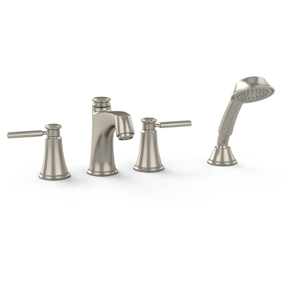TOTO - Toto KeaneE Two Handle Deck-Mount Roman Tub Filler Trim With Hand Shower, Polished Chrome - Polished Chrome