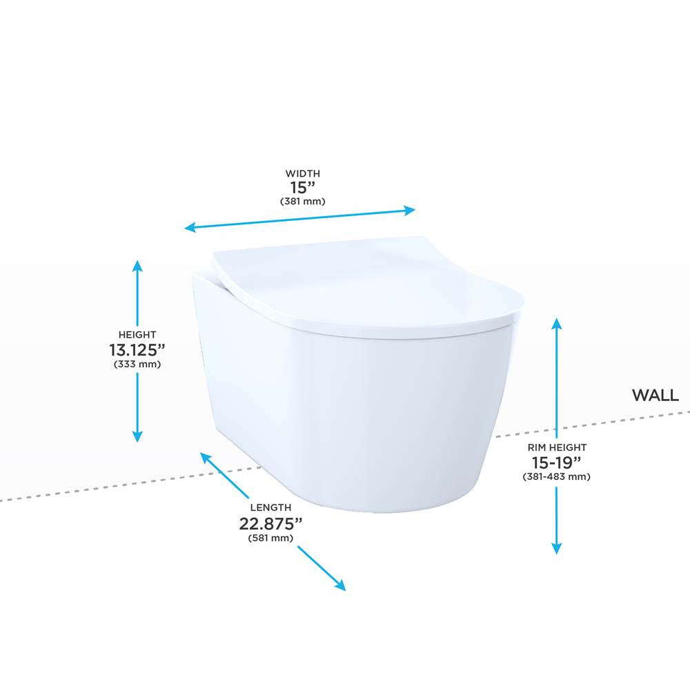 Toto Rp Wall-Hung Contemporary D-Shape Dual Flush 1.28 And 0.9 Gpf Toilet With Cefiontect, Cotton White