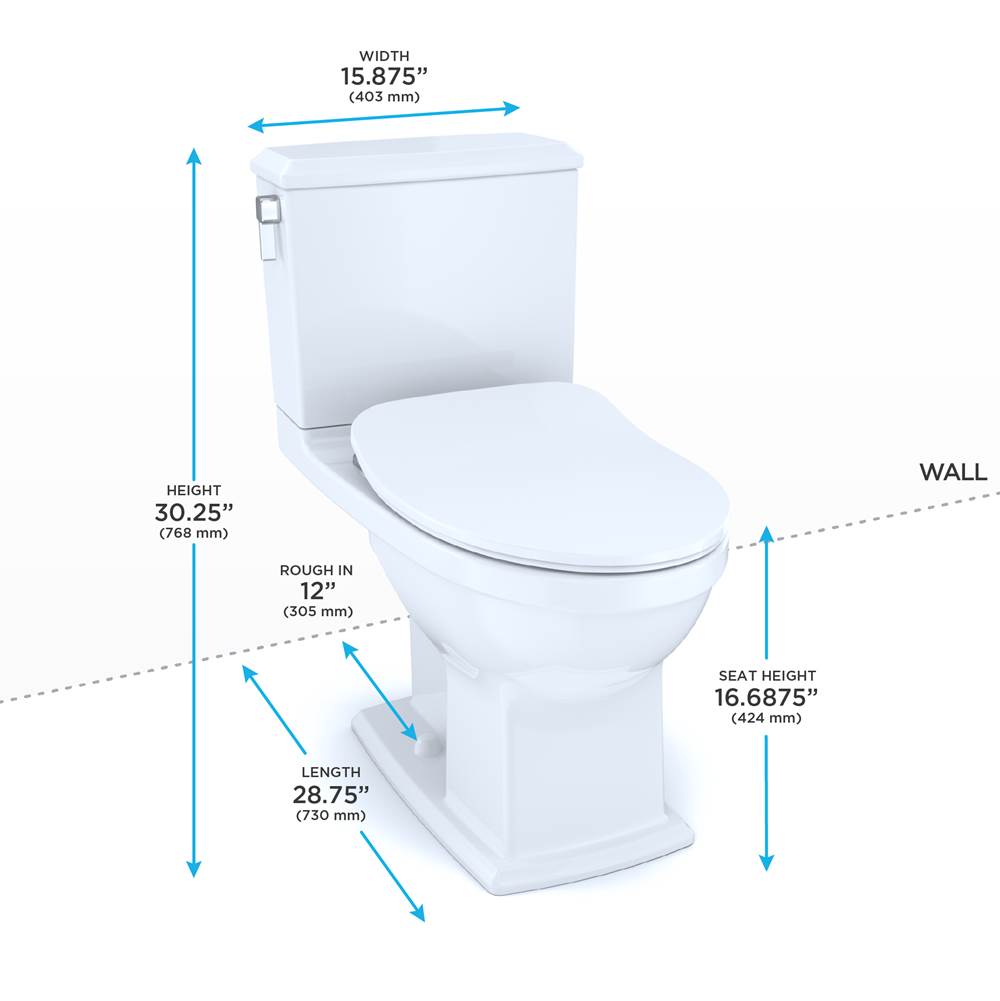 TOTO Connelly Two-Piece Elongated Dual Flush 1.28 and 0.9 GPF Toilet with CEFIONTECT, WASHLET+ Ready, Cotton White