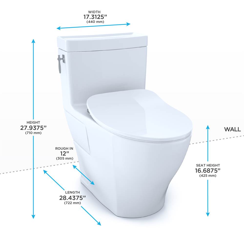 TOTO Aimes One-Piece Elongated 1.28 GPF Toilet with CEFIONTECT and SoftClose Seat, WASHLET+ Ready, Cotton White