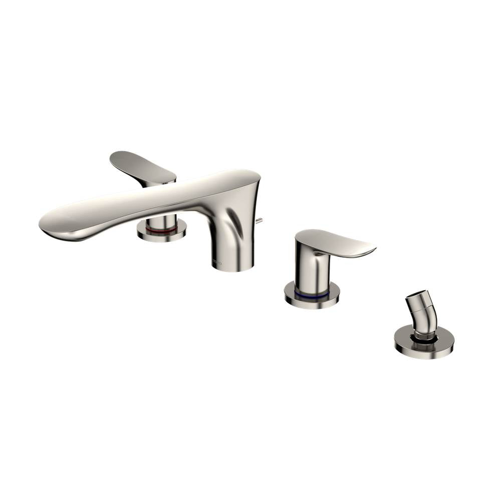 Toto Go Two-Handle Deck-Mount Roman Tub Filler Trim With Handshower, Brushed Nickel