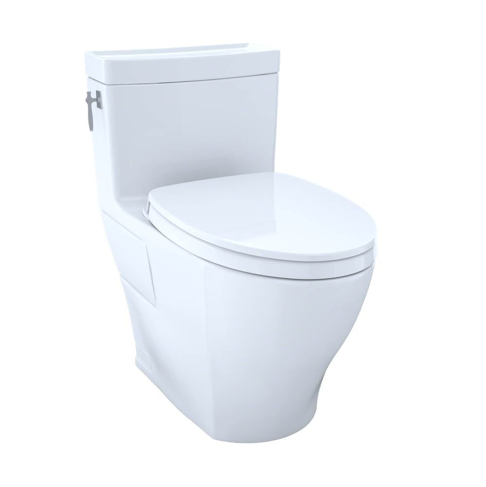 TOTO Aimes WASHLET+ One-Piece Elongated 1.28 GPF Universal Height Skirted Toilet with CEFIONTECT, Cotton White