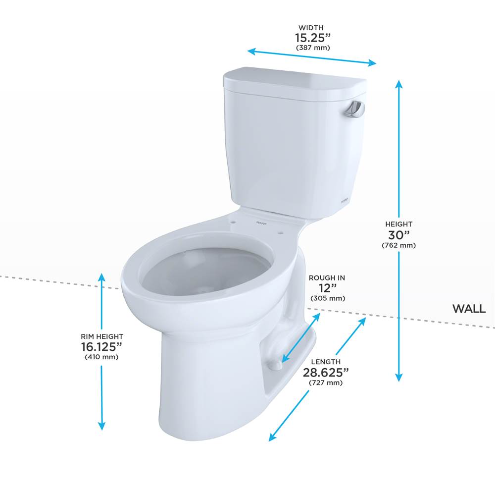Toto EntradaE Two-Piece Elongated 1.28 Gpf Universal Height Toilet With Right-Hand Trip Lever, Cotton White
