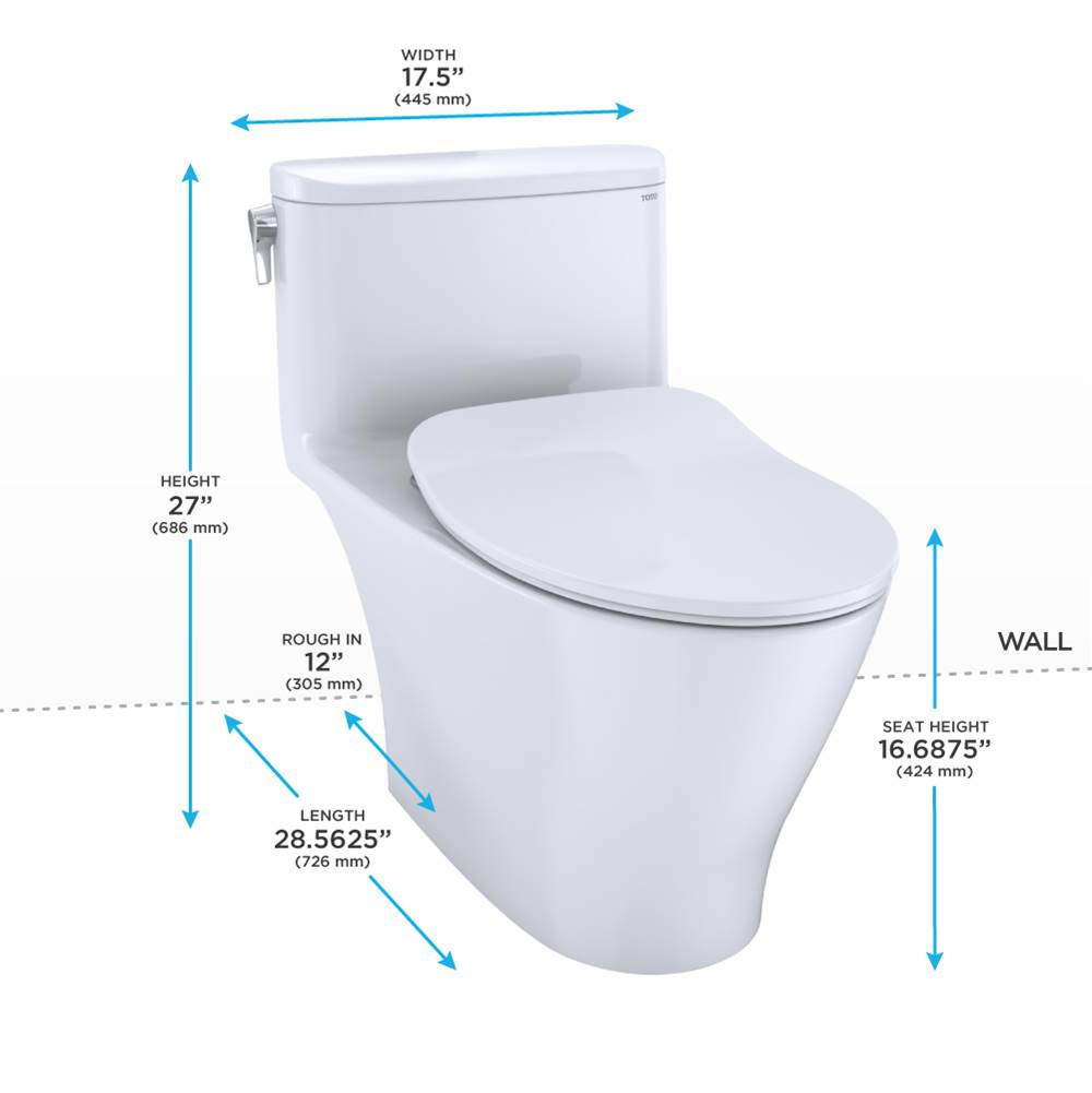TOTO Nexus One-Piece Elongated 1.28 GPF Universal Height Toilet with CEFIONTECT and SS234 SoftClose Seat, WASHLET+ Ready, Cotton White