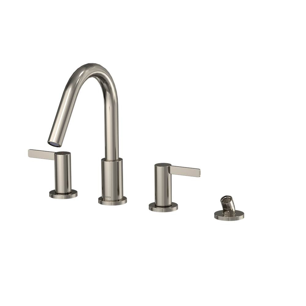 Toto Gf Two Lever Handle Deck-Mount Roman Tub Filler Trim With Handshower, Brushed Nickel