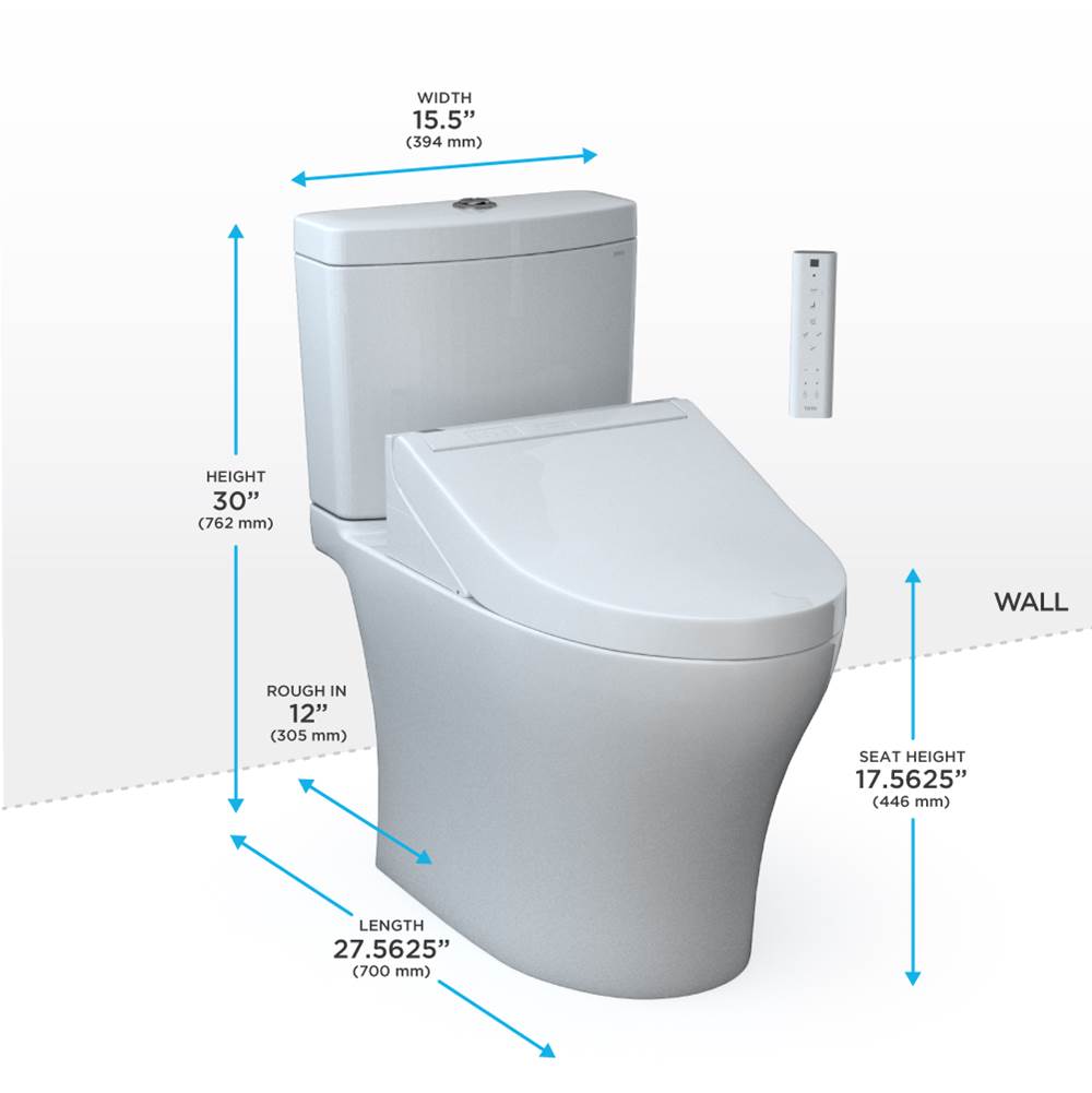 Toto Washlet+ Aquia Iv Two-Piece Elongated Universal Height Dual Flush 1.28 And 0.9 Gpf Toilet And Washlet C5 Bidet Seat, Cotton White